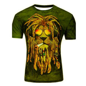 3D Graphic Printed Short Sleeve Shirts Smoke Lion