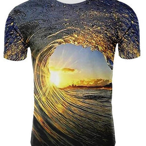 3D Graphic Printed Short Sleeve Shirts Sea Wave