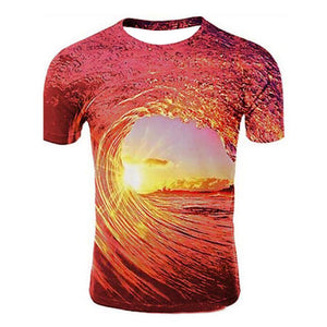 3D Graphic Printed Short Sleeve Shirts Sea Wave