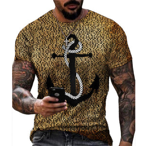 3D Graphic Printed Short Sleeve Shirts  Big and Tall Round Neck Blue Gray Gold / Summer