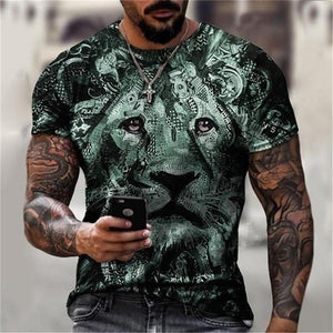 3D Graphic Printed Short Sleeve Shirts  Lions