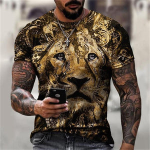 3D Graphic Printed Short Sleeve Shirts  Lions