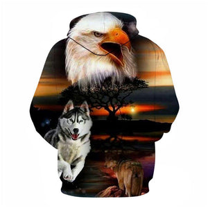 3D Graphic Printed Hoodies The Eagle And The Wolf