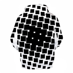 3D Graphic Printed Hoodies Black And White Squares