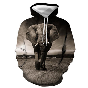 3D Graphic Printed Hoodies Elephant