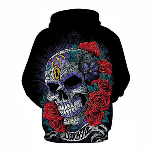 3D Graphic Printed Hoodies Skeletons And Flowers