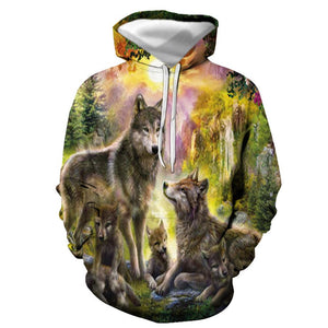 3D Graphic Printed Hoodies Wolf