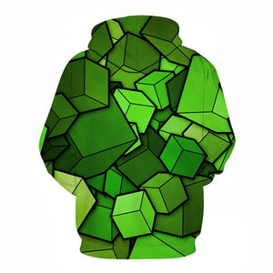 3D Graphic Printed Hoodies Green Polygon