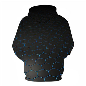 3D Graphic Printed Hoodies Black Hexagon