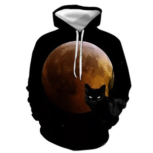 3D Graphic Printed Hoodies Moon & Cat