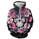 3D Graphic Printed Hoodies Skull Flower